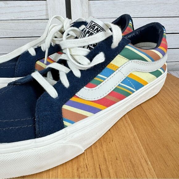 Vans SK8 Low Reissue Retro Stripes Lace Up Sneakers Blue Multi 8 Men 9.5 Women - Picture 7 of 10